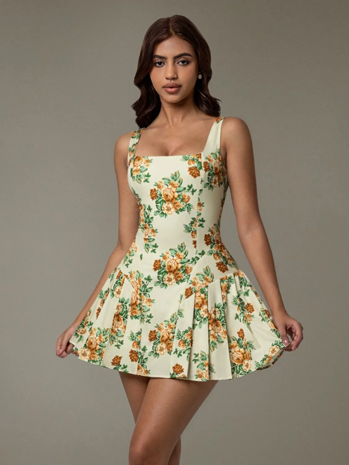 Hazel Blues® |  Floral Sleeveless Mini Pleated Dress