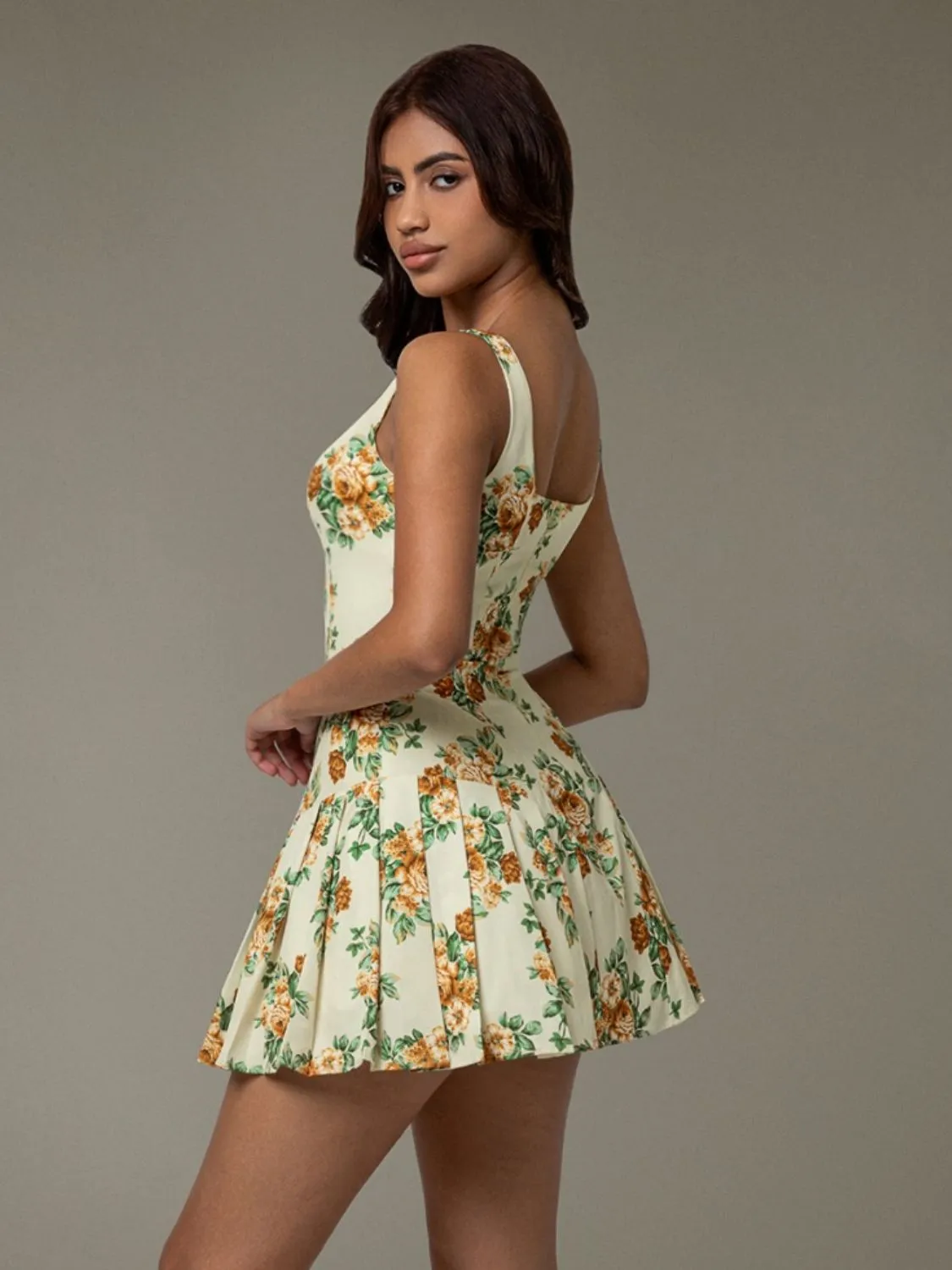 Hazel Blues® |  Floral Sleeveless Mini Pleated Dress