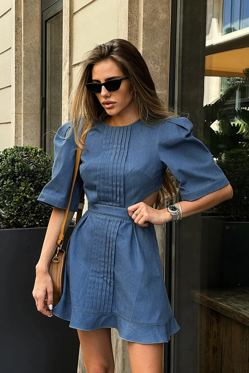 HBO1176 Puff Sleeves Mini Dress