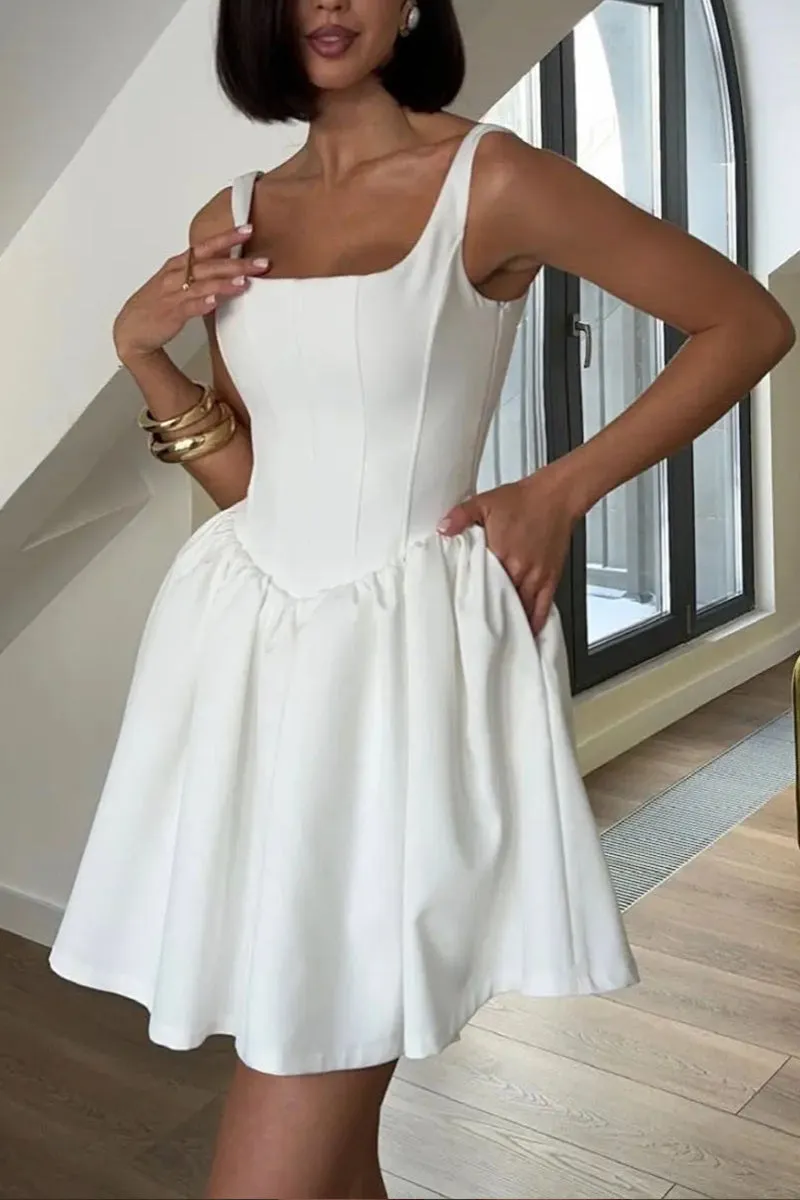HBZ1276 Square Neck Fit & Flare Mini Dress