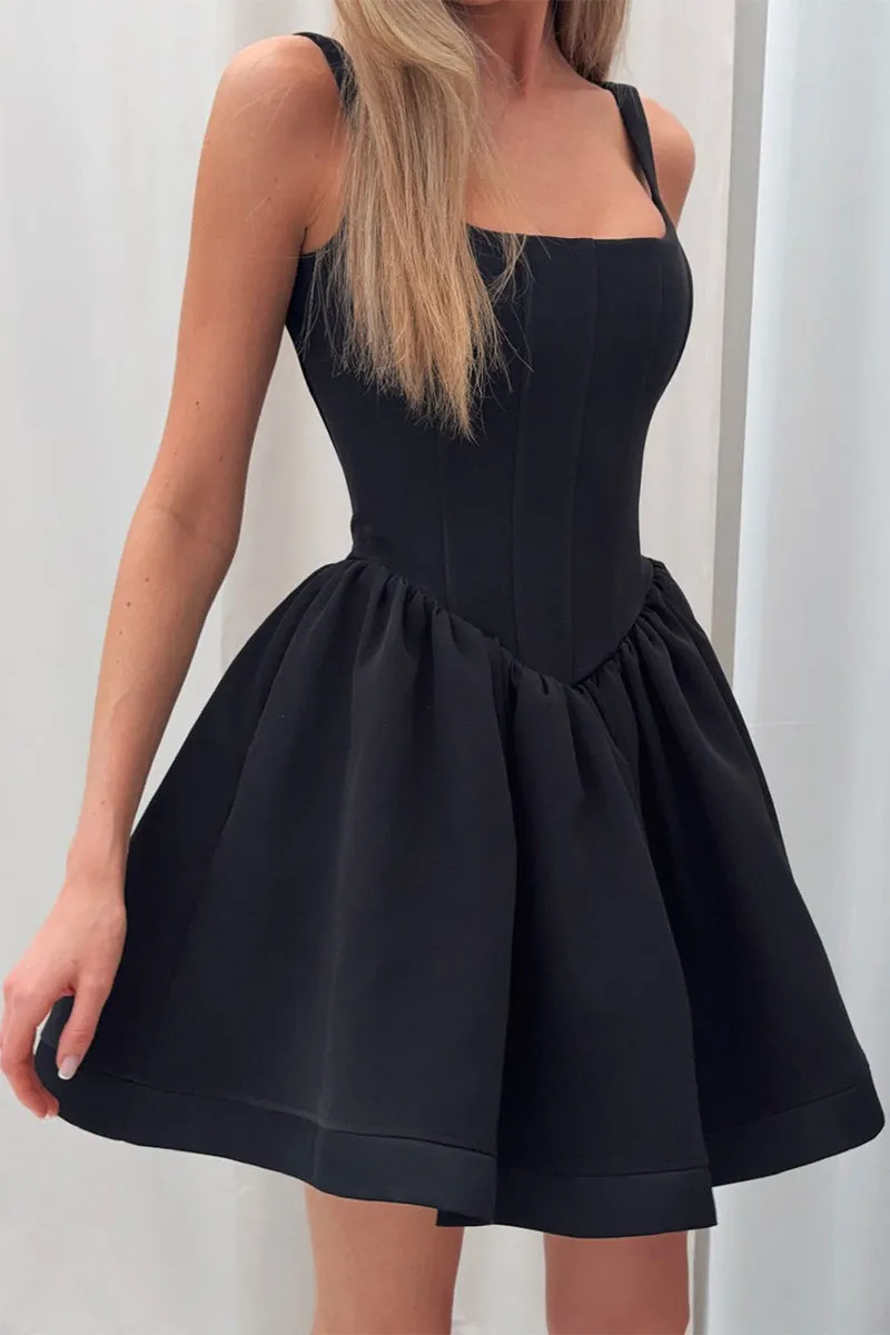 HBZ1276 Square Neck Fit & Flare Mini Dress