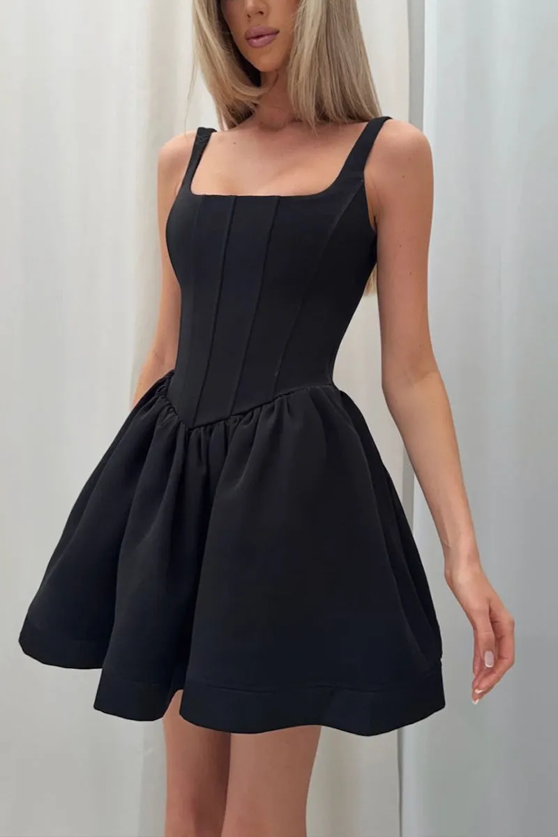 HBZ1276 Square Neck Fit & Flare Mini Dress