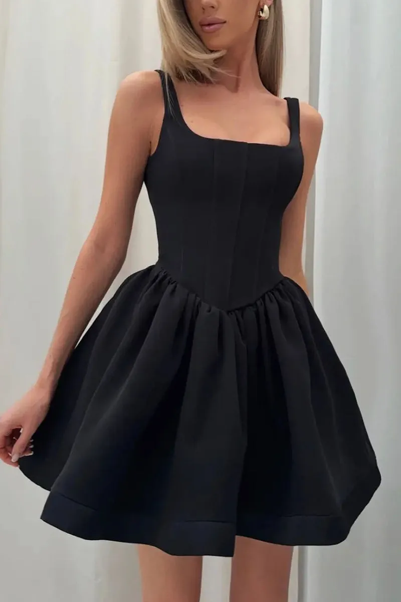 HBZ1276 Square Neck Fit & Flare Mini Dress