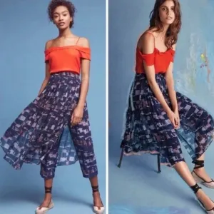 HD in Paris | Anthropologie Morena Navy Abstract Skirted Pants 8