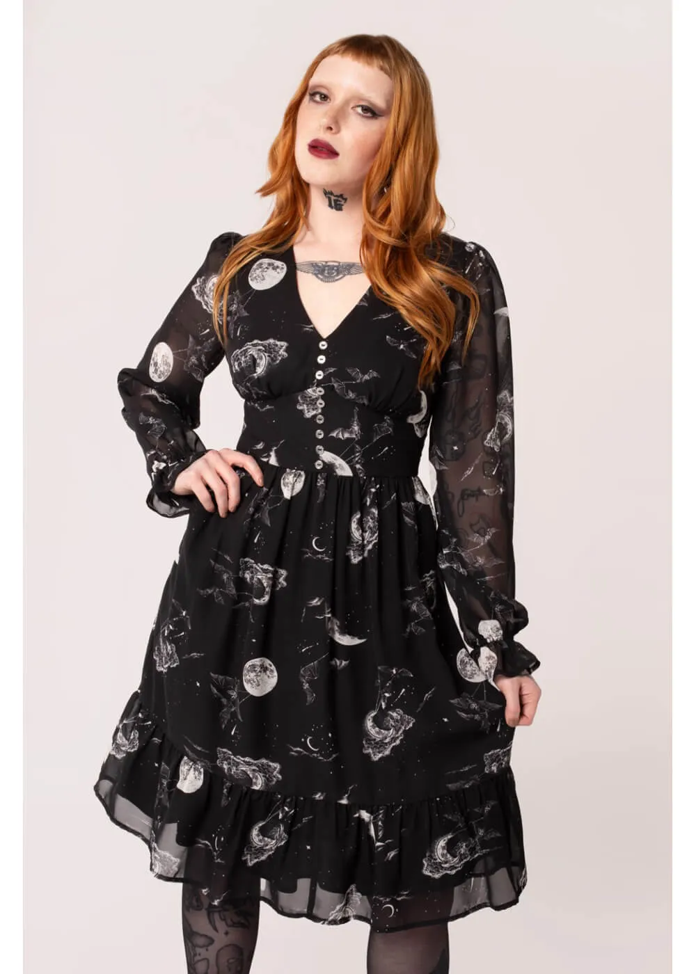 Hell Bunny Over The Moon Bats 40's Dress Black
