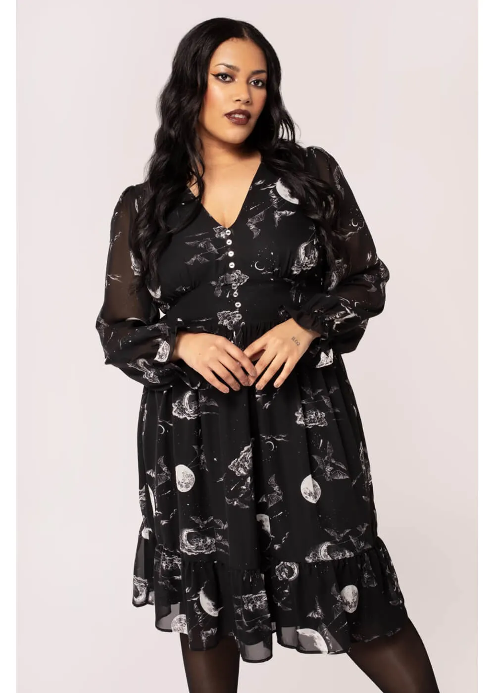 Hell Bunny Over The Moon Bats 40's Dress Black