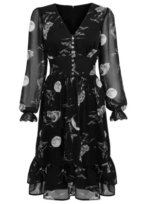 Hell Bunny Over The Moon Bats 40's Dress Black