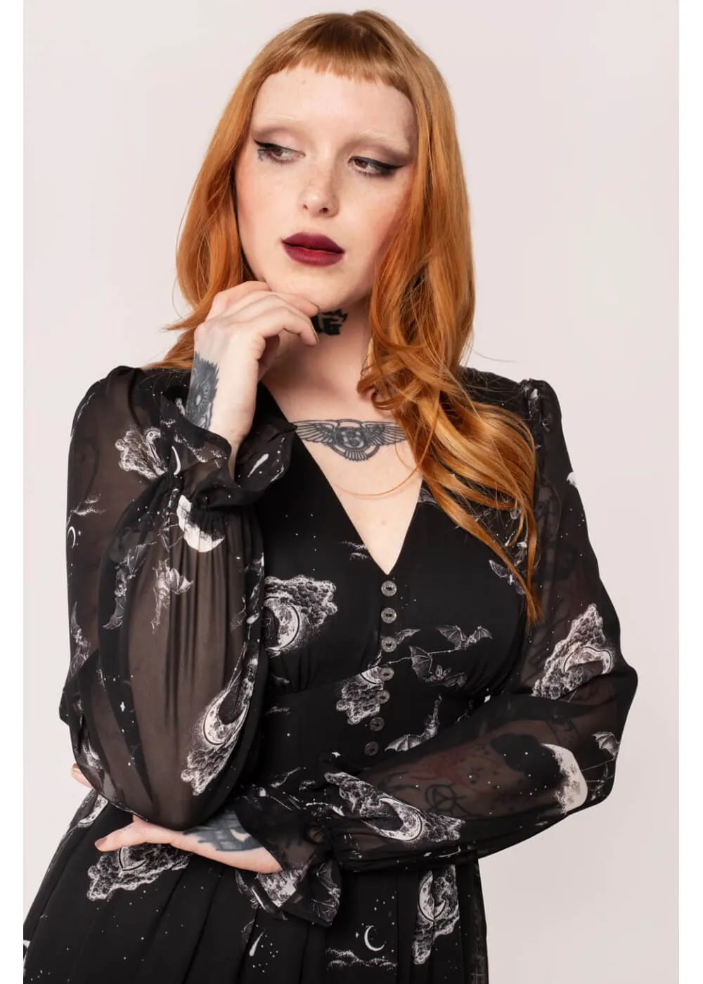 Hell Bunny Over The Moon Bats 40's Dress Black