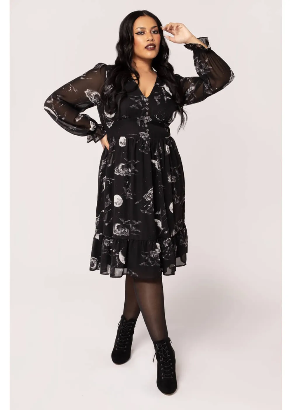 Hell Bunny Over The Moon Bats 40's Dress Black