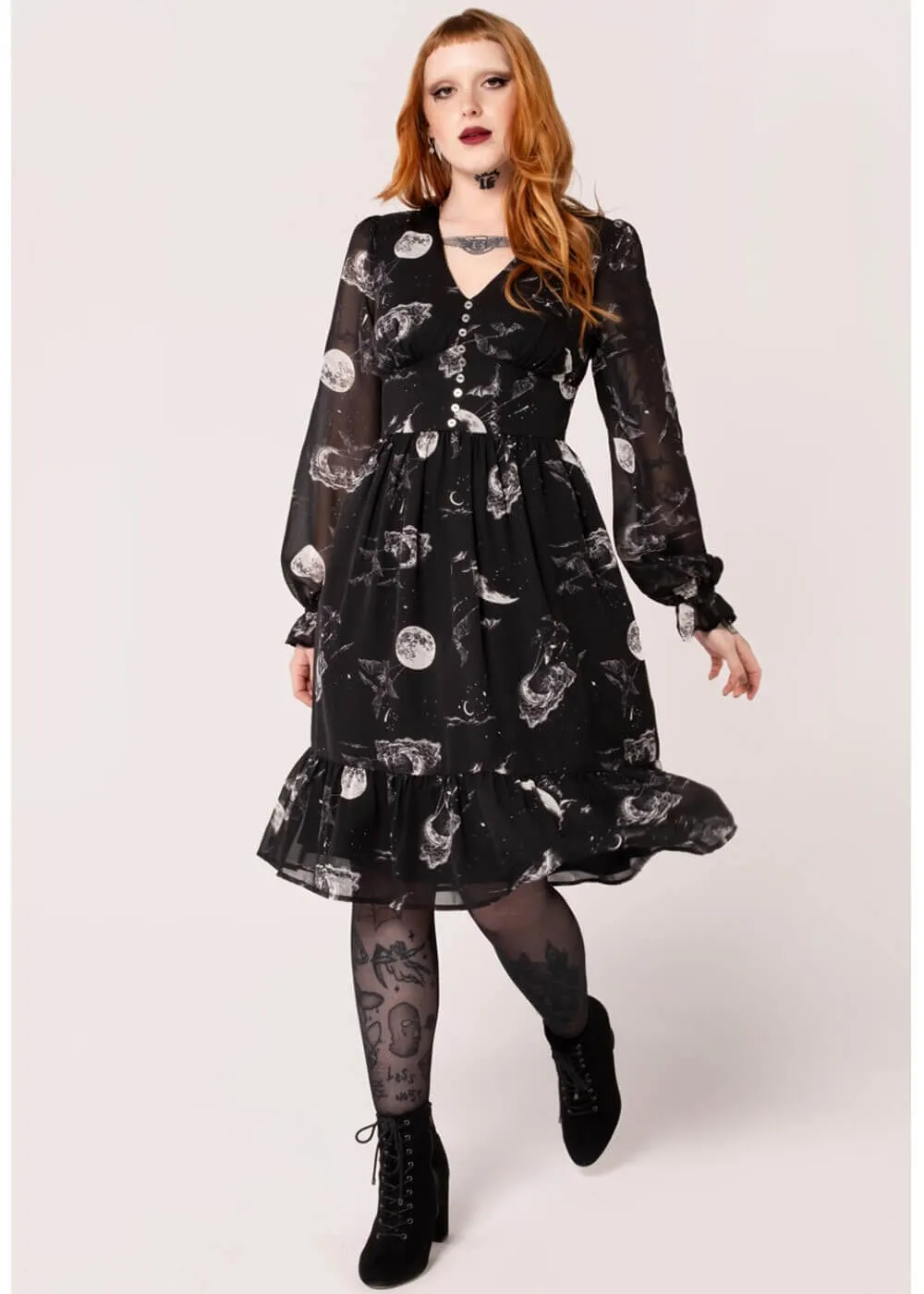 Hell Bunny Over The Moon Bats 40's Dress Black