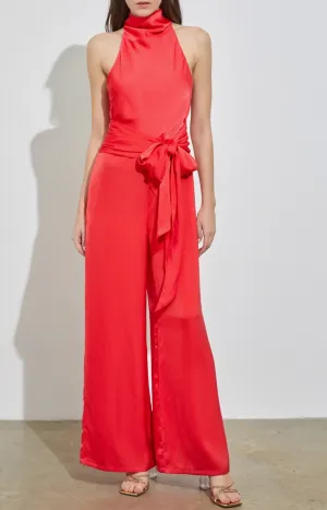 High Cowl Neck Front Tie Jumpsuit