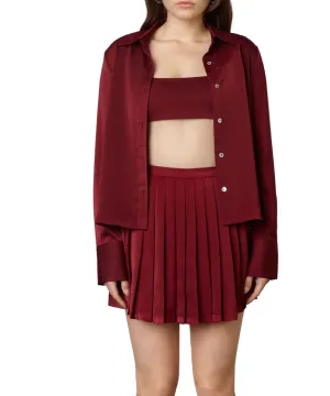 High Waist Satin Pleated Skort
