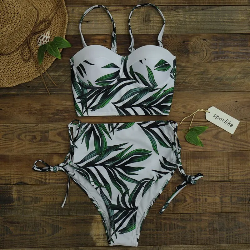 High Waist Swimwear New Leaf Print Bikini