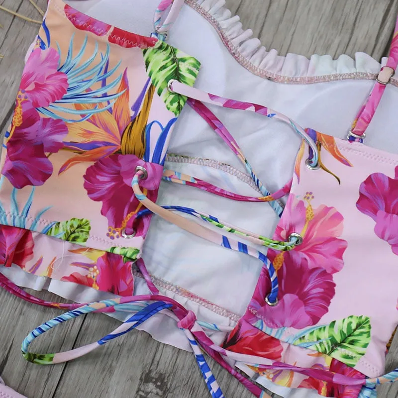 High Waist Swimwear New Leaf Print Bikini