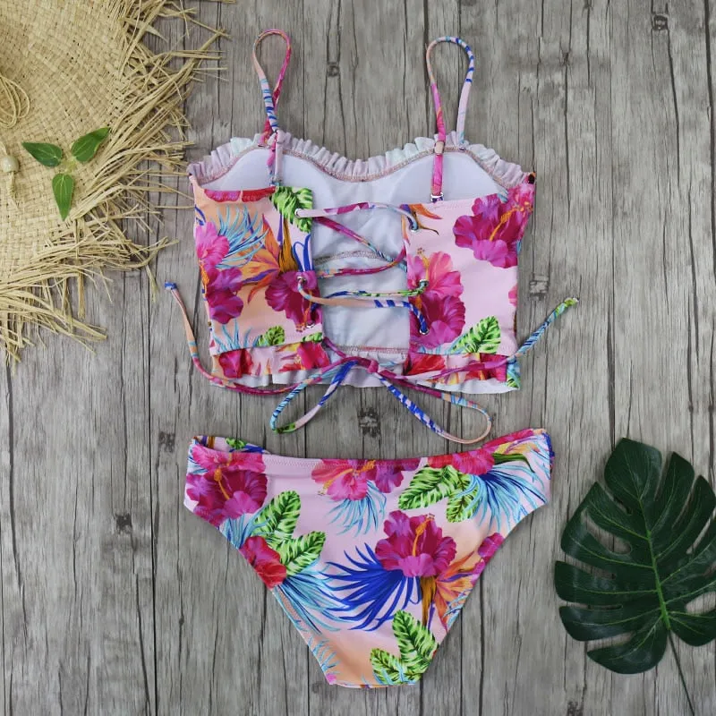 High Waist Swimwear New Leaf Print Bikini