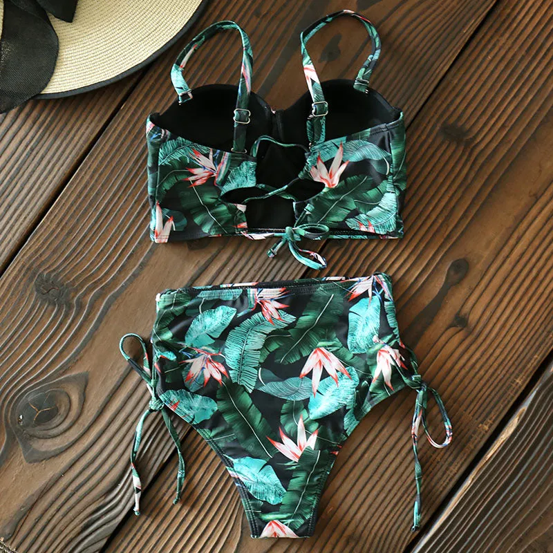 High Waist Swimwear New Leaf Print Bikini