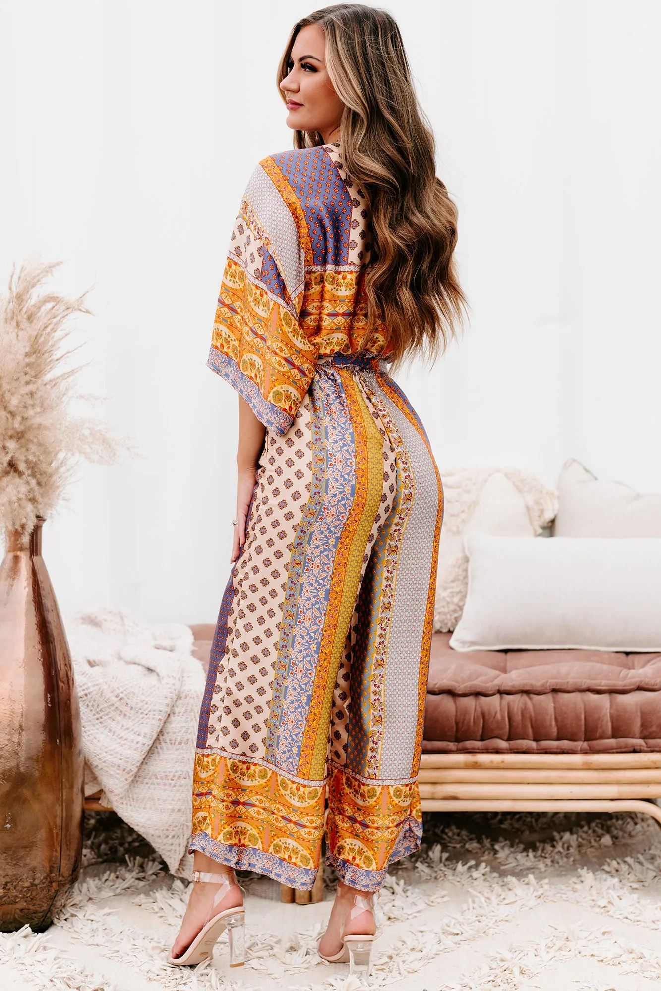 Hit The Border Mixed Print Satin Jumpsuit (Multi)