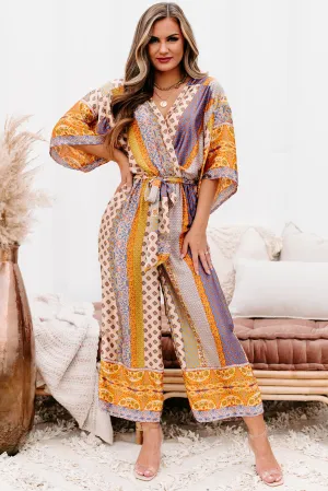 Hit The Border Mixed Print Satin Jumpsuit (Multi)