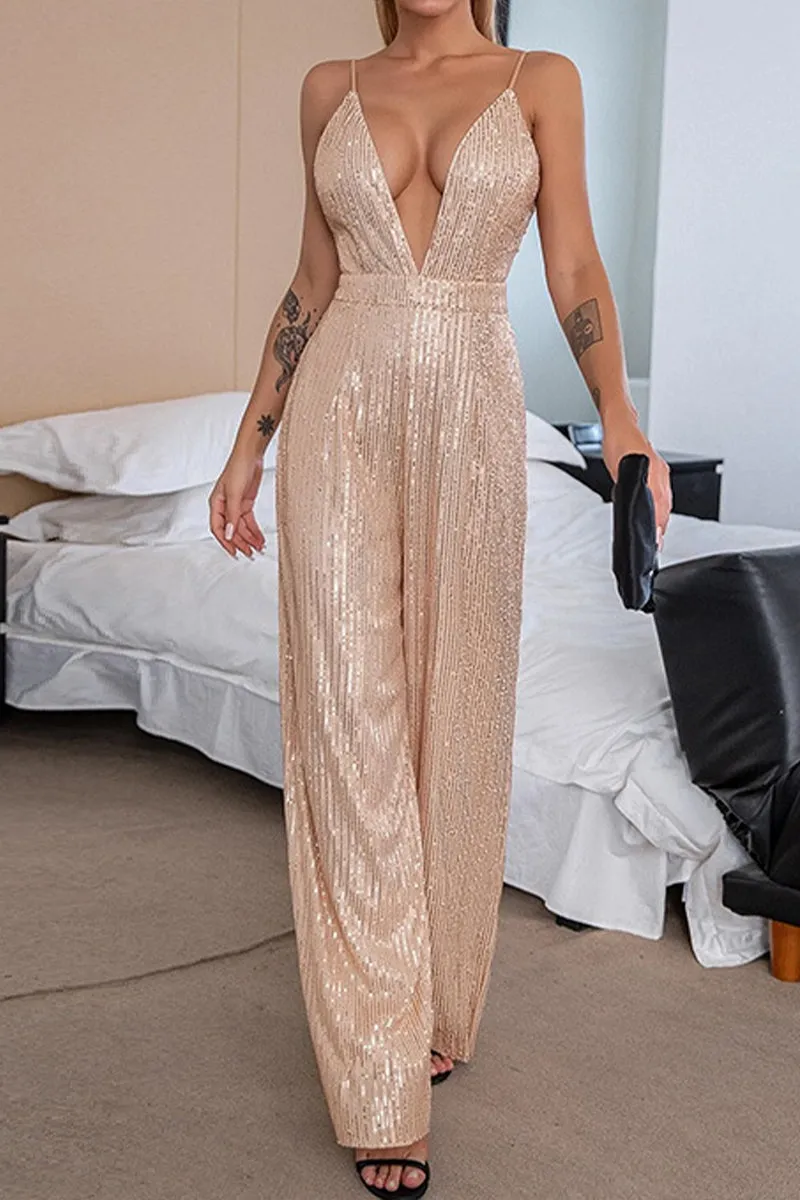 HJR1007 Sleeveless deep v backless jumpsuits