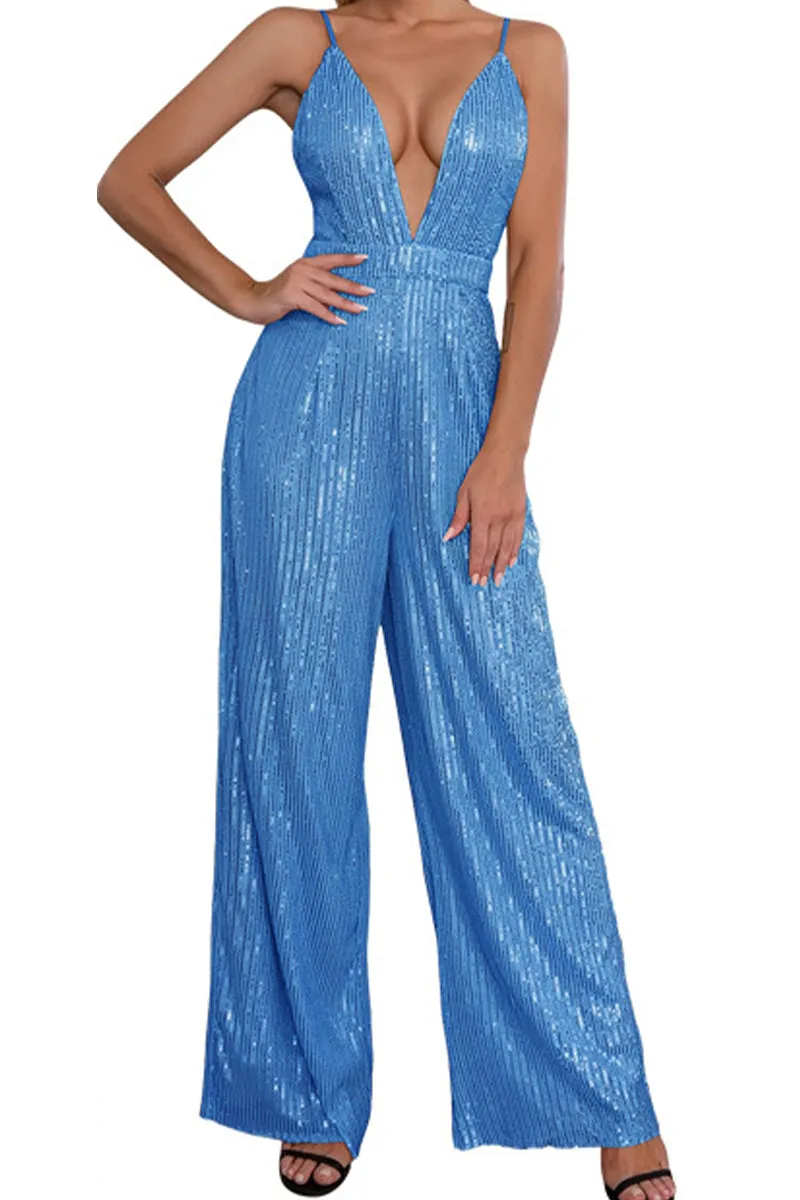 HJR1007 Sleeveless deep v backless jumpsuits