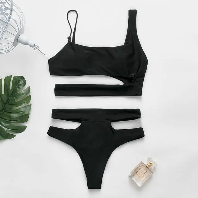 Hollow out bikinis 2020 Mujer Push up swimsuit female High cut swimwear women bodysuits one-piece White bathing suit monokini