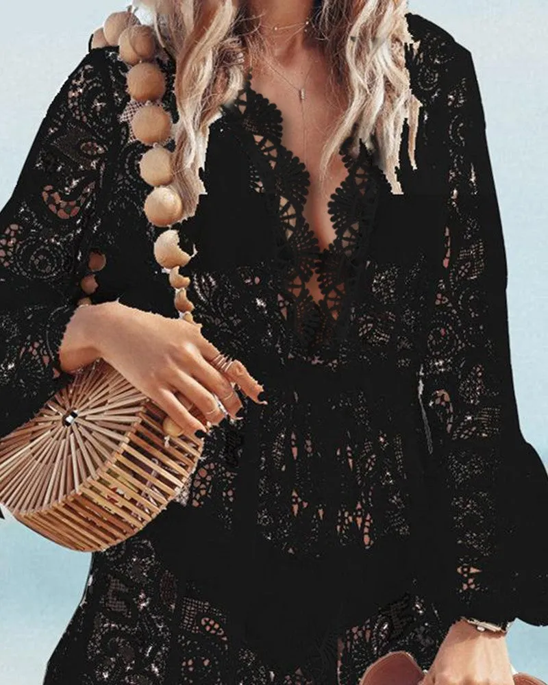 Hollow Out Crochet Lace Cover Up Dress