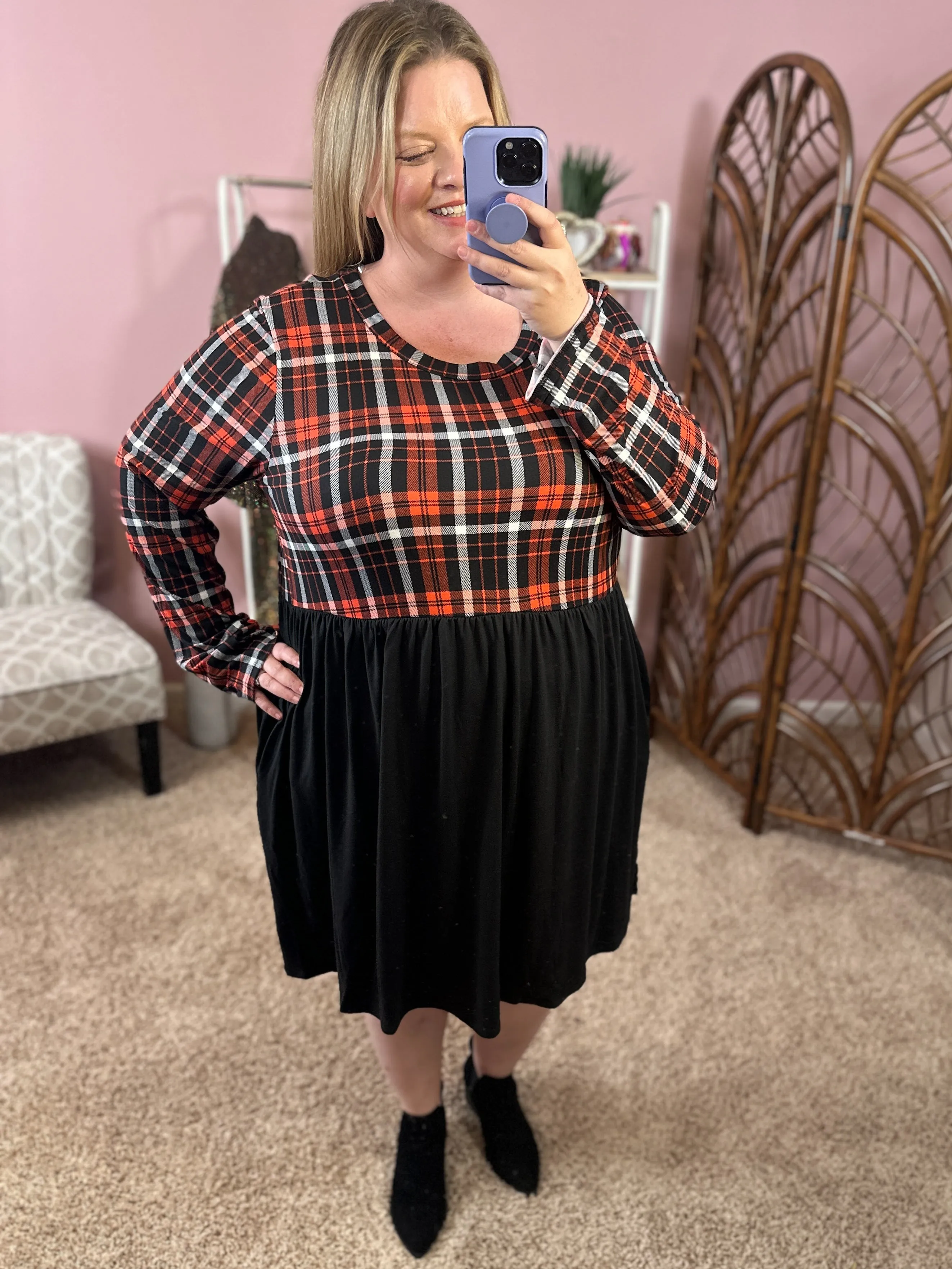 Holly and Jolly Dress w/Pockets - Red/Black