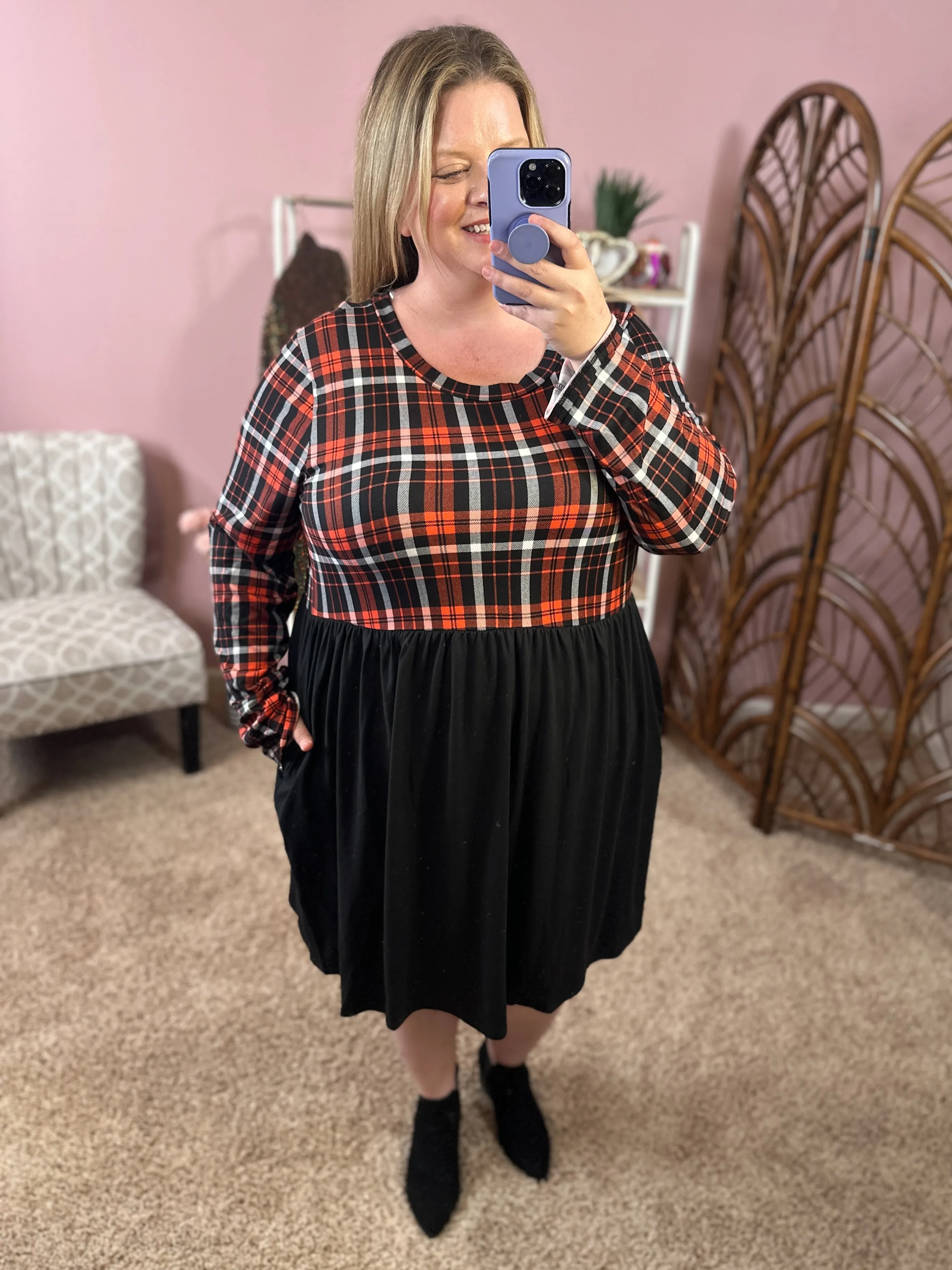 Holly and Jolly Dress w/Pockets - Red/Black