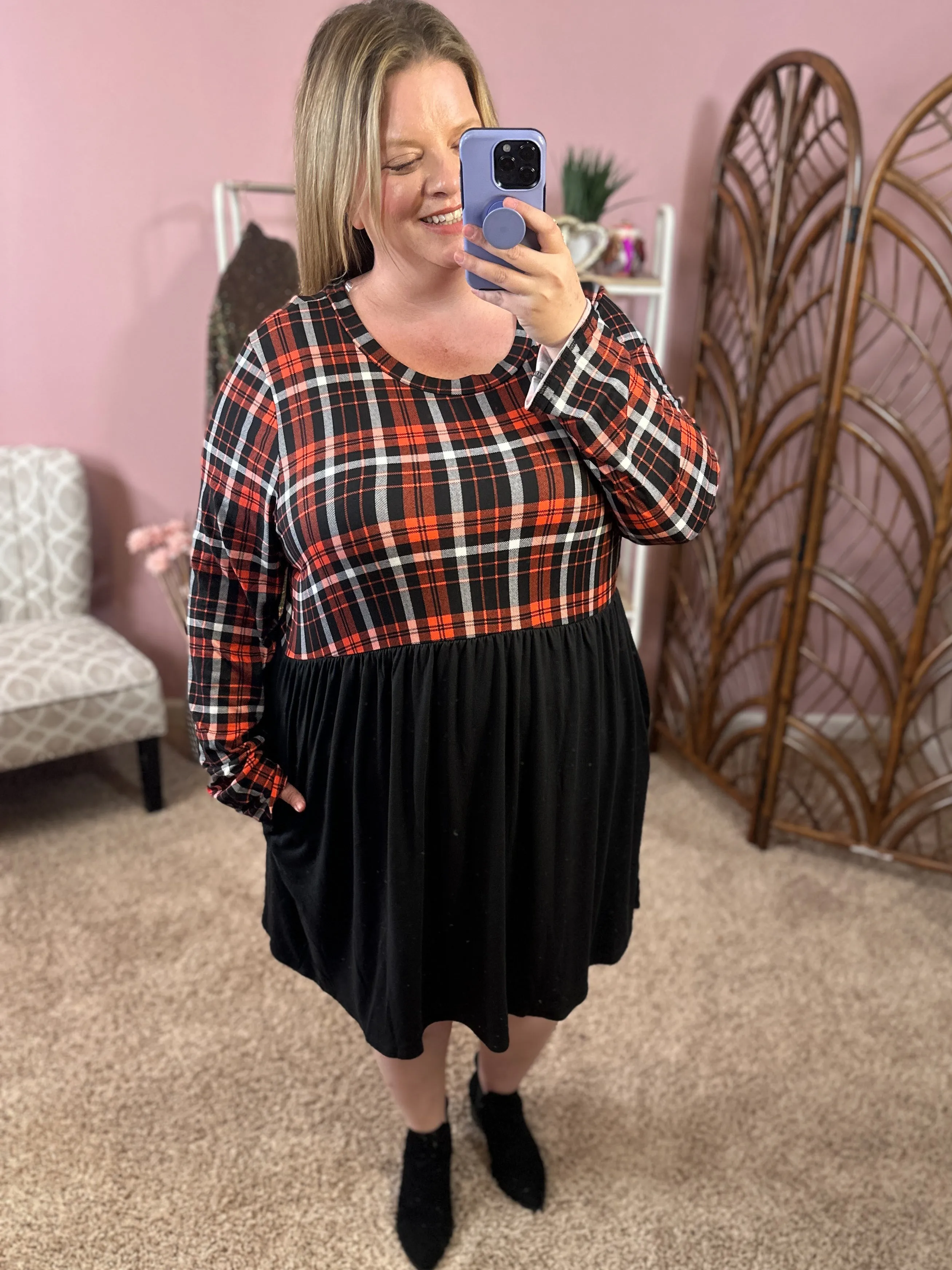 Holly and Jolly Dress w/Pockets - Red/Black