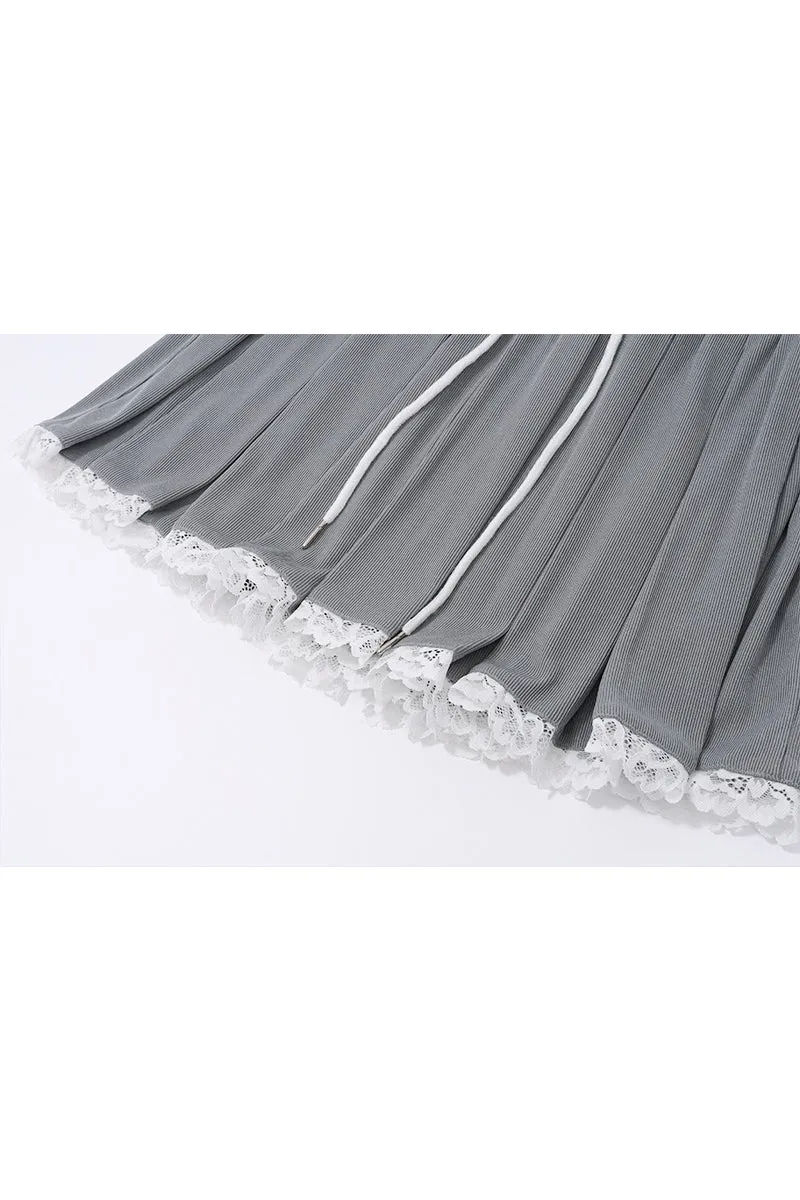 HQQ1146 Pleated Lace Mini Skirt