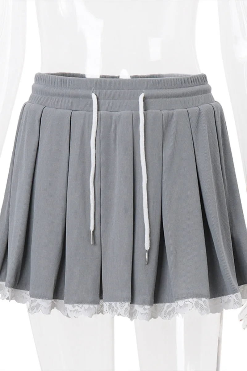 HQQ1146 Pleated Lace Mini Skirt