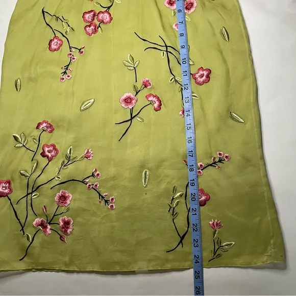 Inc international 100% silk midi skirt embellished flor 8 soft green