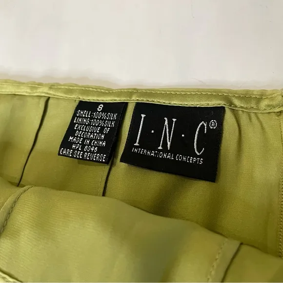 Inc international 100% silk midi skirt embellished flor 8 soft green