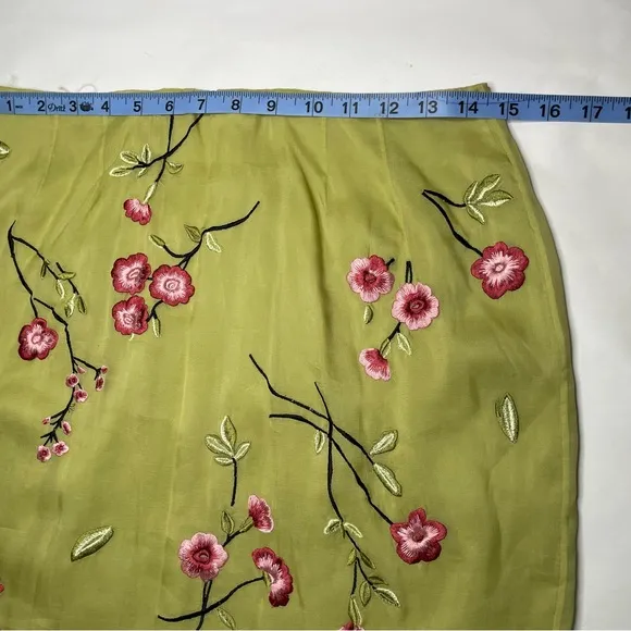 Inc international 100% silk midi skirt embellished flor 8 soft green