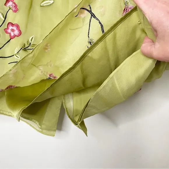 Inc international 100% silk midi skirt embellished flor 8 soft green