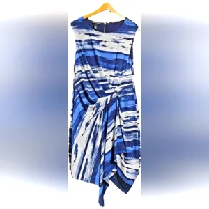 INC Side Rouche Stripes Flattering Sleeveless Midi Dress - Size Large - EUC