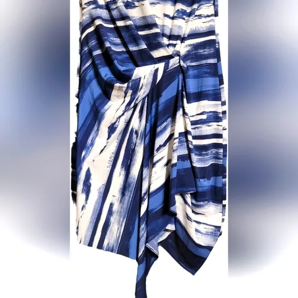 INC Side Rouche Stripes Flattering Sleeveless Midi Dress - Size Large - EUC