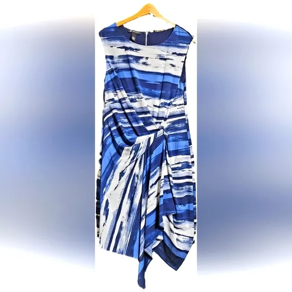 INC Side Rouche Stripes Flattering Sleeveless Midi Dress - Size Large - EUC