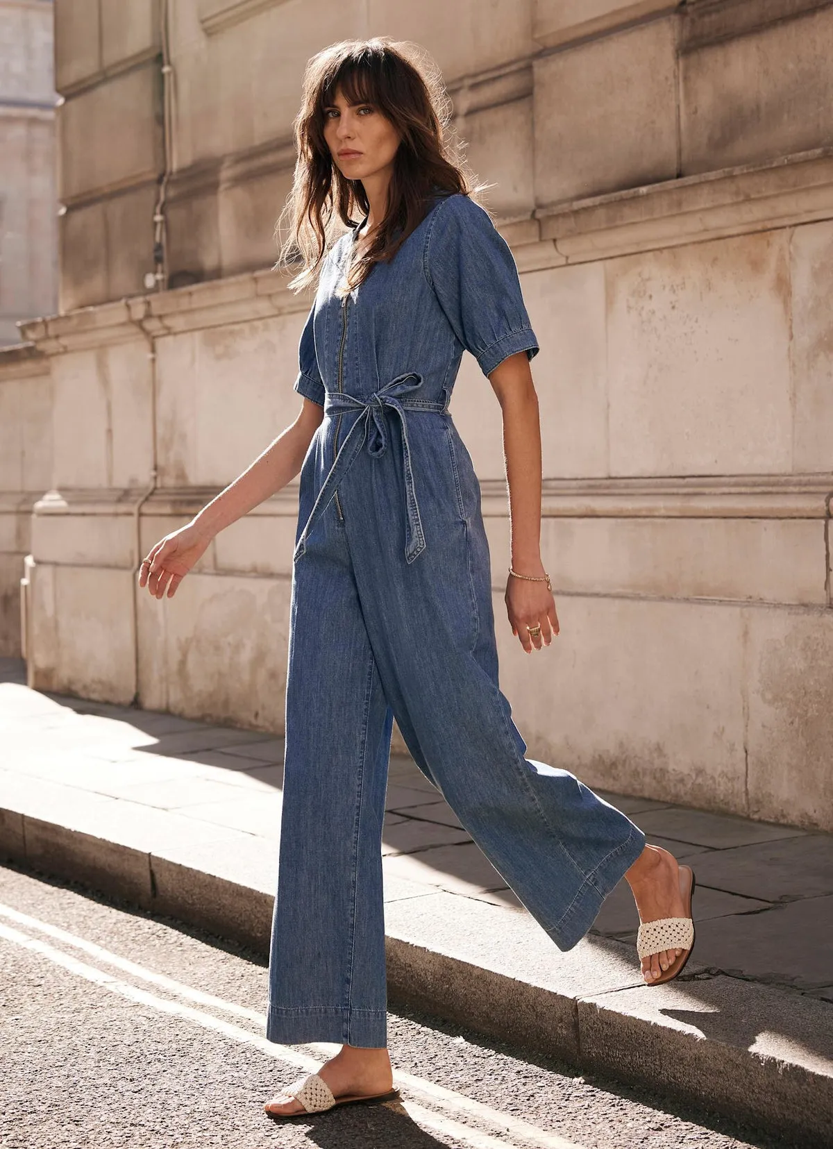 Indigo Zip Front Denim Jumpsuit