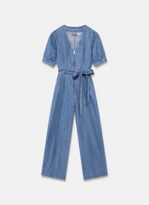 Indigo Zip Front Denim Jumpsuit