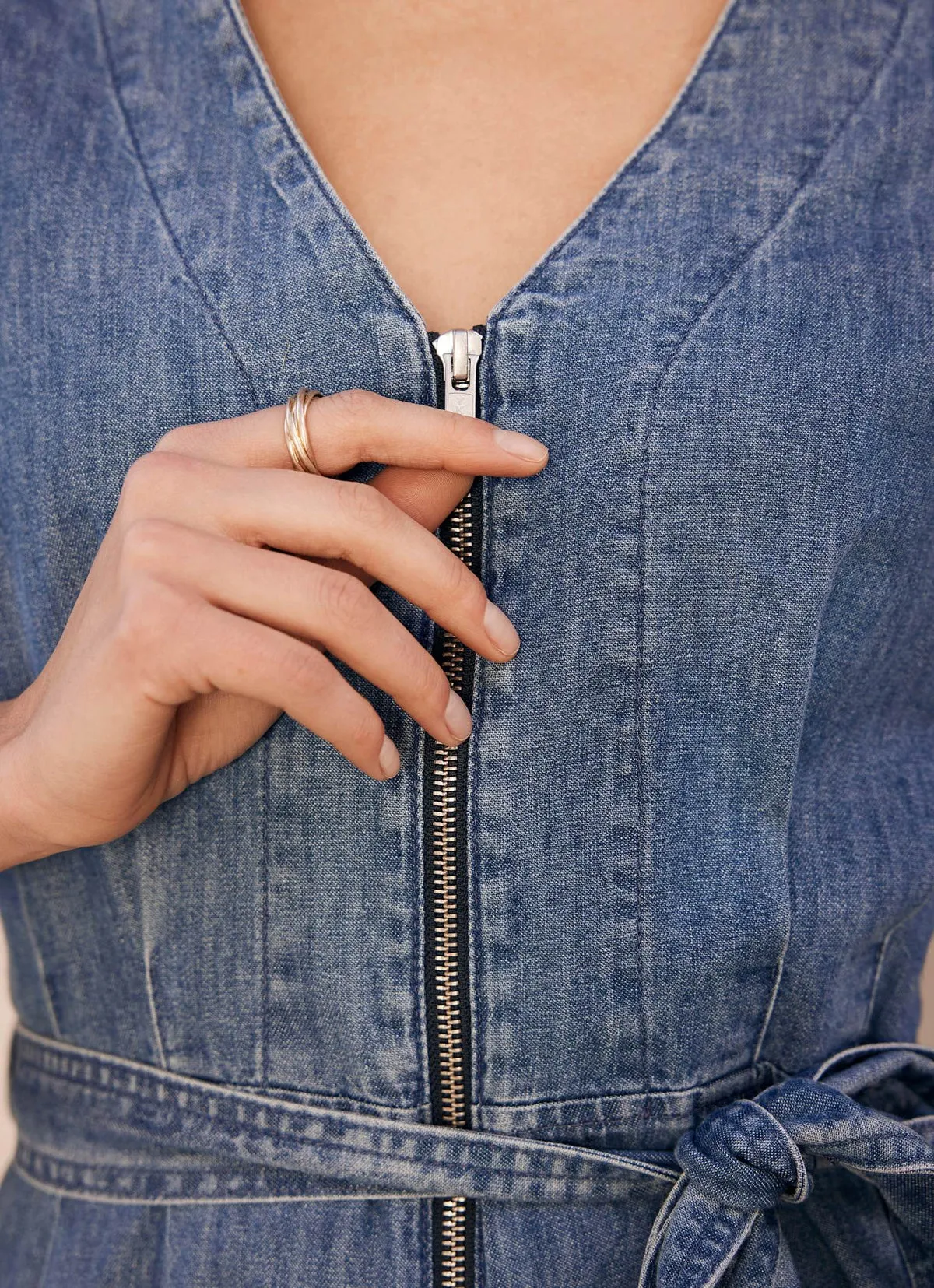 Indigo Zip Front Denim Jumpsuit