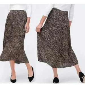 J. Crew Pleated Midi Skirt In Leopard Print Size 00 EUC