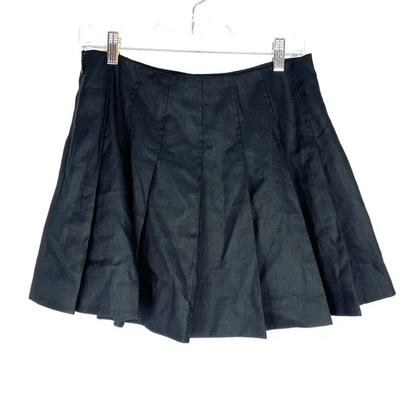 J. Crew Pleated Stretch Linen Blend Black Mini Skirt size 6