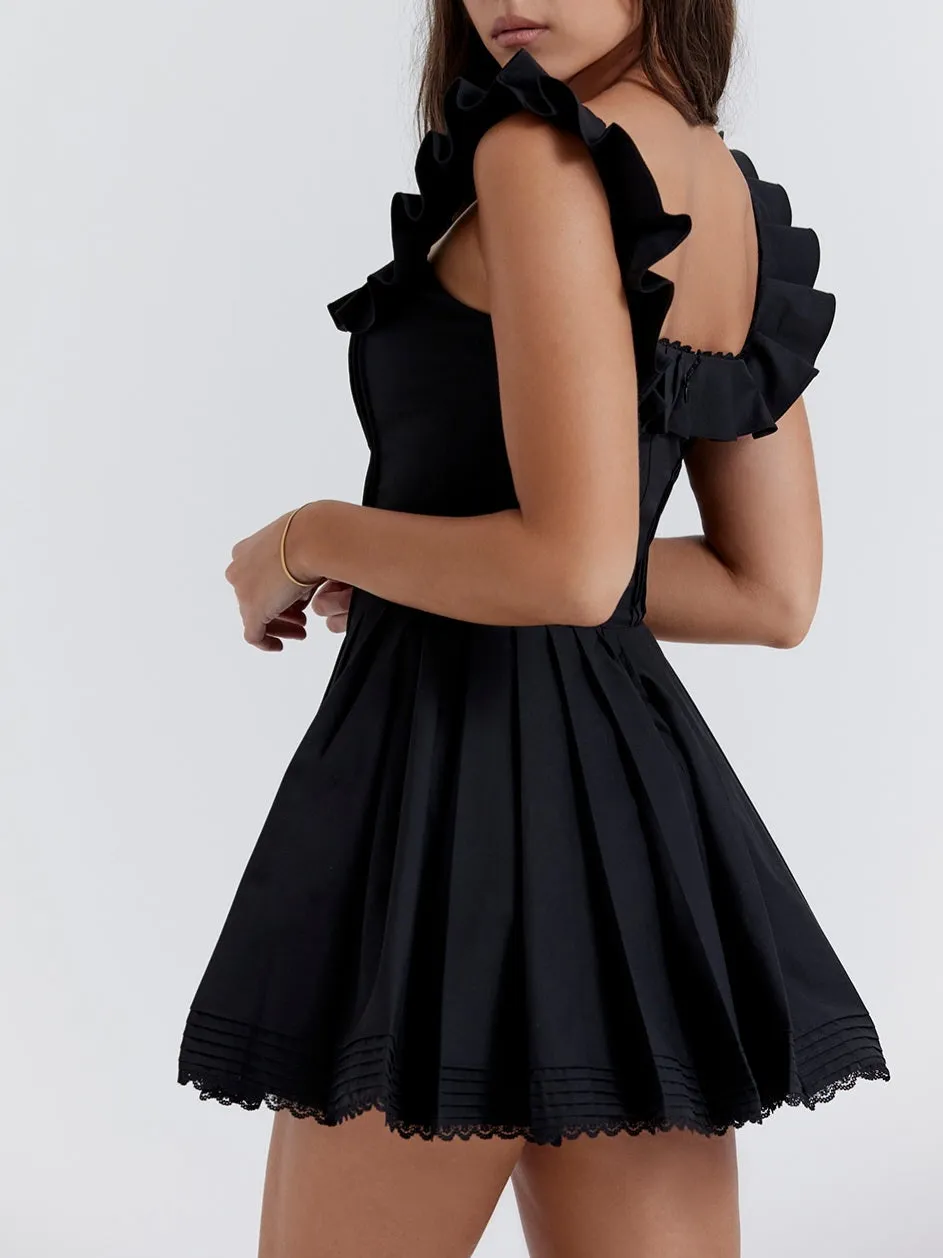 JazzHer Jemima Black Pin Tuck Pleated Dress