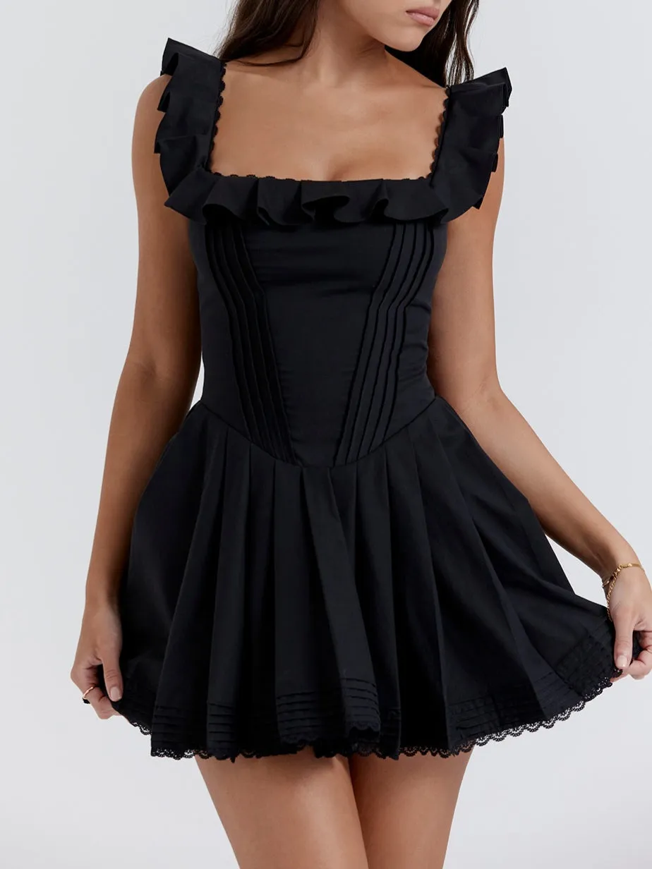 JazzHer Jemima Black Pin Tuck Pleated Dress