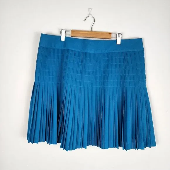 J.Crew Factory Teal Blue Pleated Mini Skirt Flare Flowy Zippered Women's Size 14