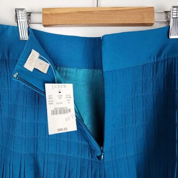 J.Crew Factory Teal Blue Pleated Mini Skirt Flare Flowy Zippered Women's Size 14
