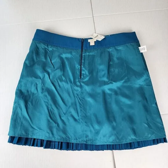 J.Crew Factory Teal Blue Pleated Mini Skirt Flare Flowy Zippered Women's Size 14