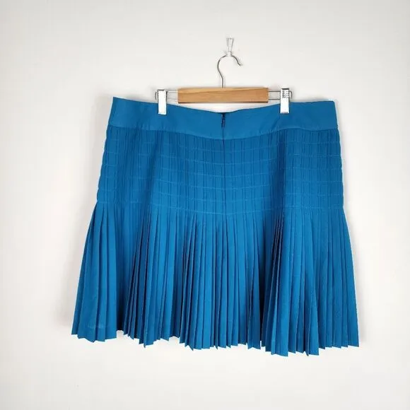 J.Crew Factory Teal Blue Pleated Mini Skirt Flare Flowy Zippered Women's Size 14