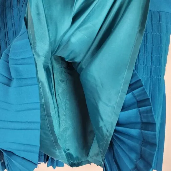 J.Crew Factory Teal Blue Pleated Mini Skirt Flare Flowy Zippered Women's Size 14